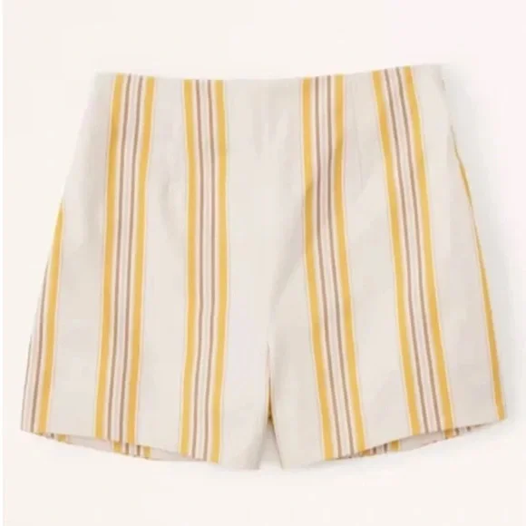 New! Abercrombie & Fitch Yellow Striped Pull On High Waist Side Zipper Shorts LG - Picture 1 of 9